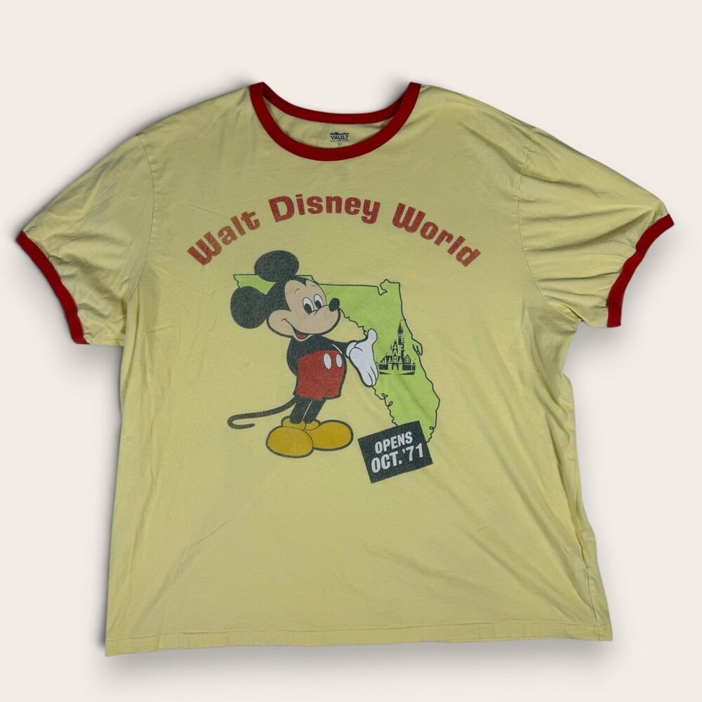 Disney Vault 50th Ringer Tee Yellow Red Mickey Florida Map Mens XXL Very Good